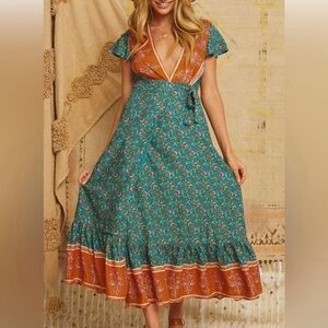 Zesica Blue Floral Maxi Length Wrap Dress Size XL Cottagecore Phoebe Buffay